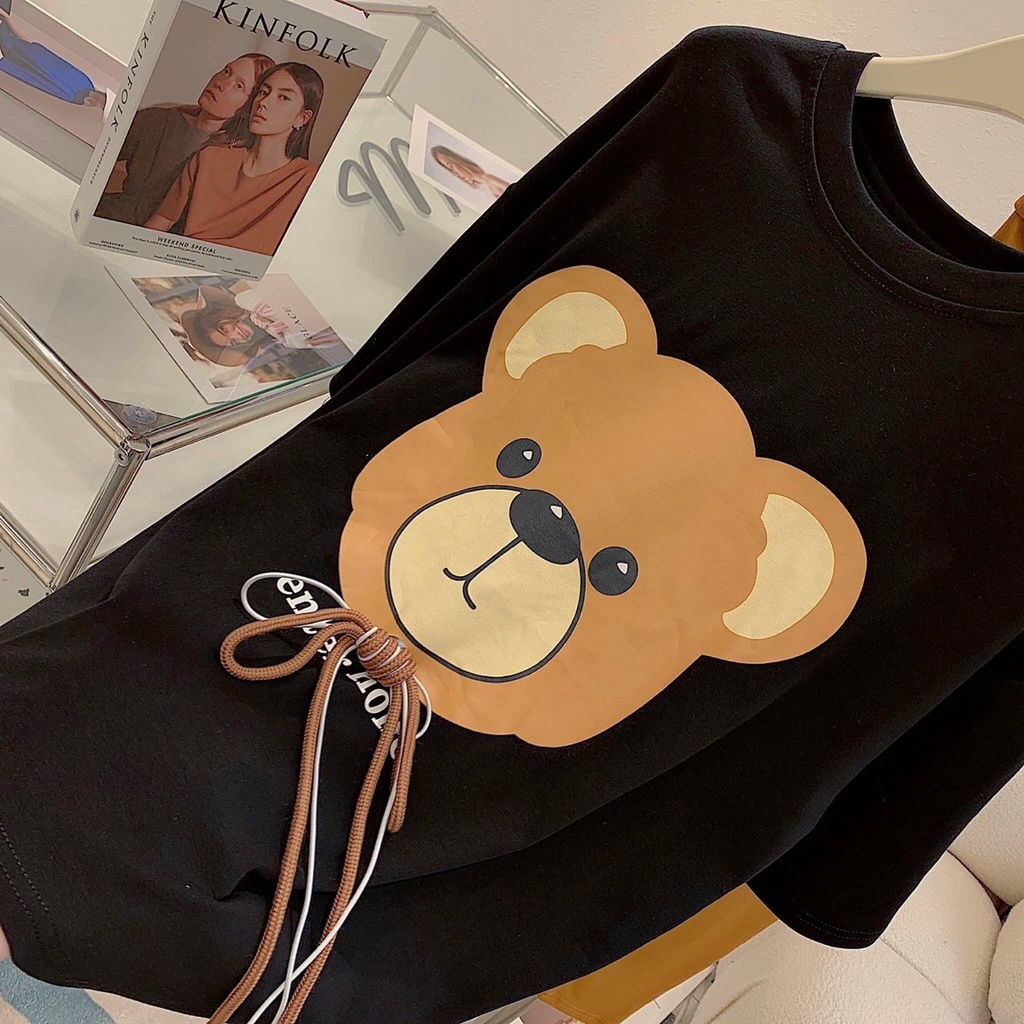 [3.3 Sales Freeship] Set bộ áo thun in gấu nâu dễ thương phối quần dài ôm bó, set bộ thun quần dài in hình gấu cute