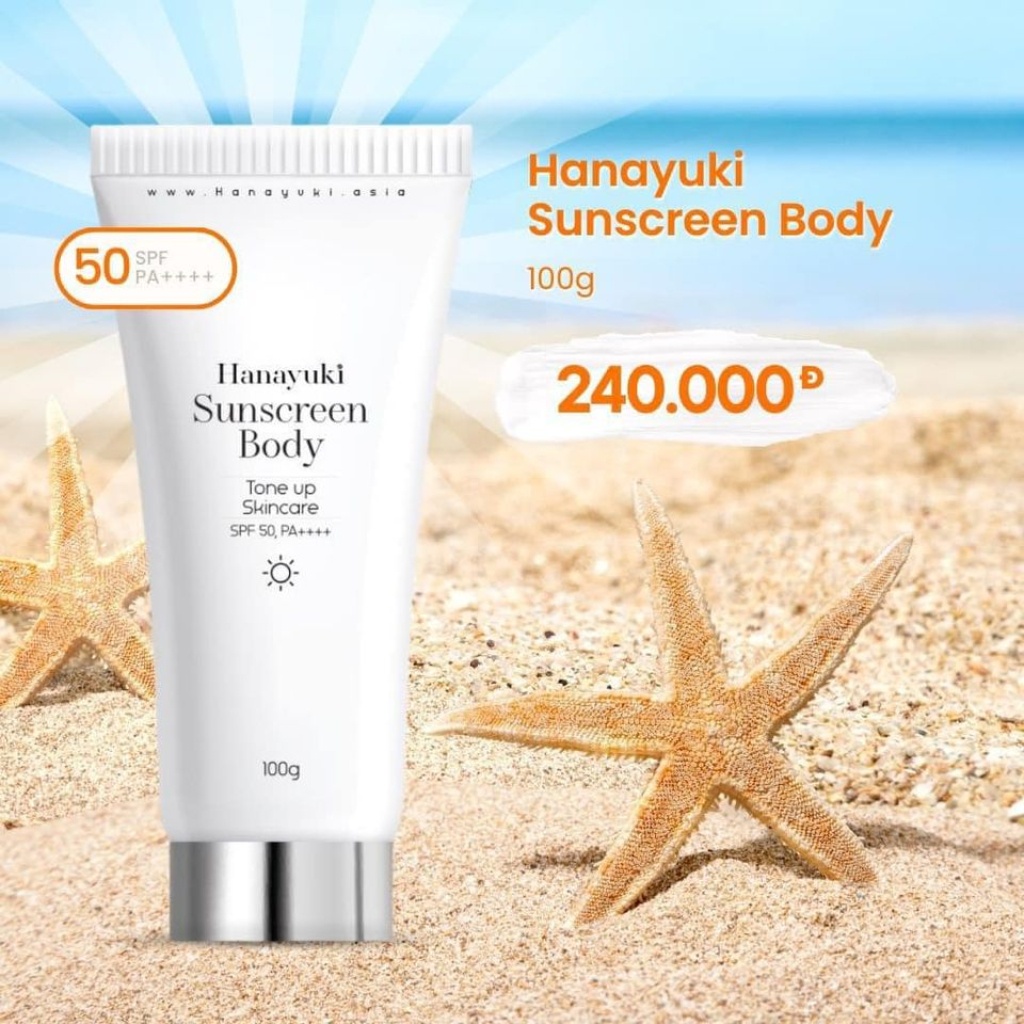 Kem Chống Nắng Hanayuki Sunscreen Body Nâng Tông Dưỡng Trắng SPF 50+/PA++++, Chống Nắng Hanayuki Chính Hãng 100g CN03