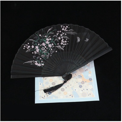 Quạt cầm tay cổ trang, quạt cổ trang Trung Quốc bằng vải giấy gỗ xếp, quạt múa văn nghệ YK