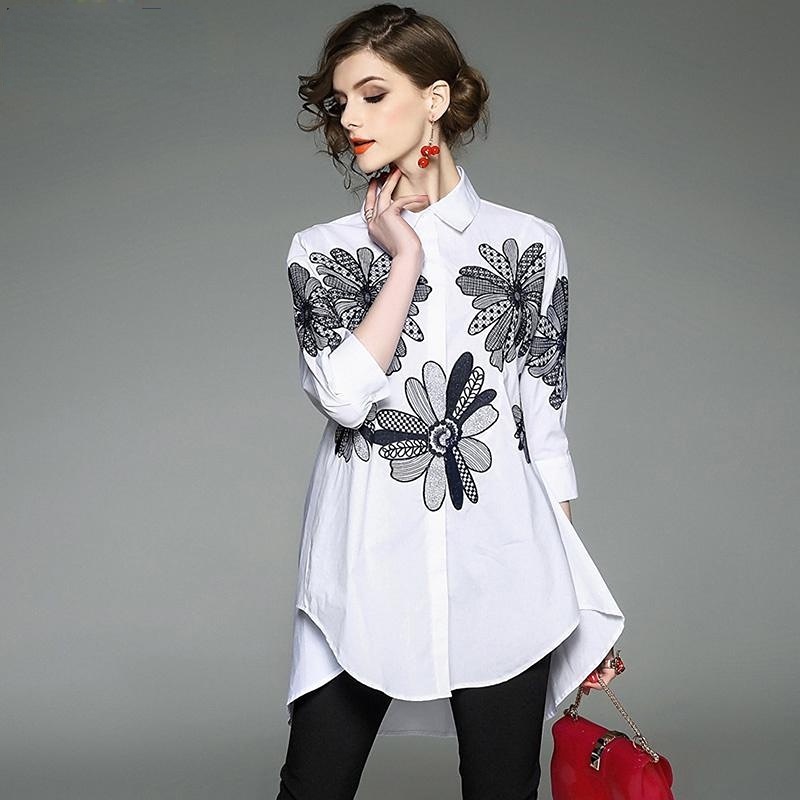 Đầm Sơ Mi Dài Dáng Rộng Thêu Họa Tiết Xinh Xắn Có Size Lớn Thời Trang Dành Cho Nữ