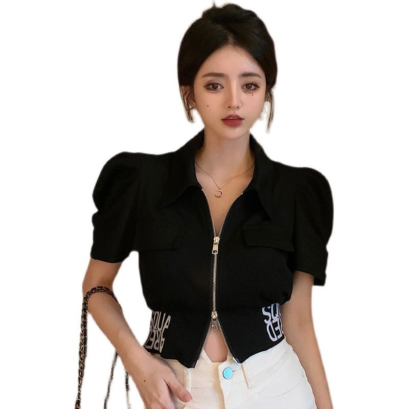 COZOK Áo Khoác Mỏng Tay Phồng Cổ POLO Có Khóa Kéo Thời Trang Cao Cấp Cho Nữ