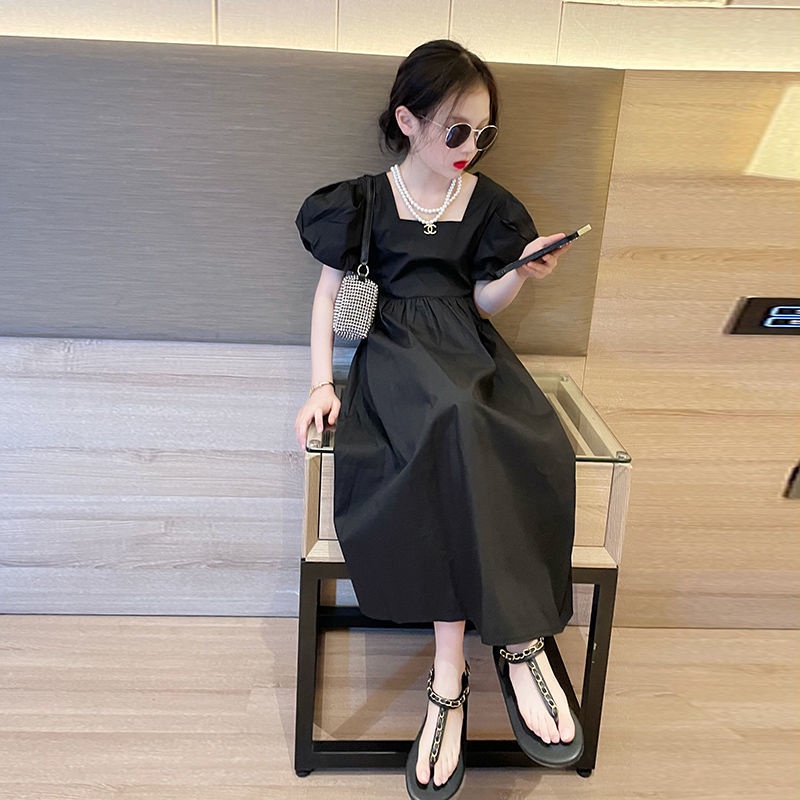 Đầm Công Chúa Dáng Dài Tay Phồng Hở Lưng Thời Trang Mùa Hè Hàn Quốc Cho Bé Gái 3-14 Tuổi