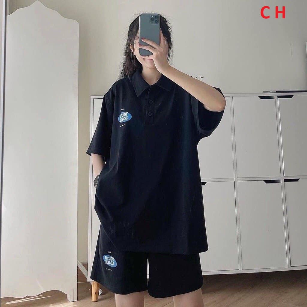 Sét đùi polo logo YOUTH Chất cotton su mịn đẹp Fom thụng unisex