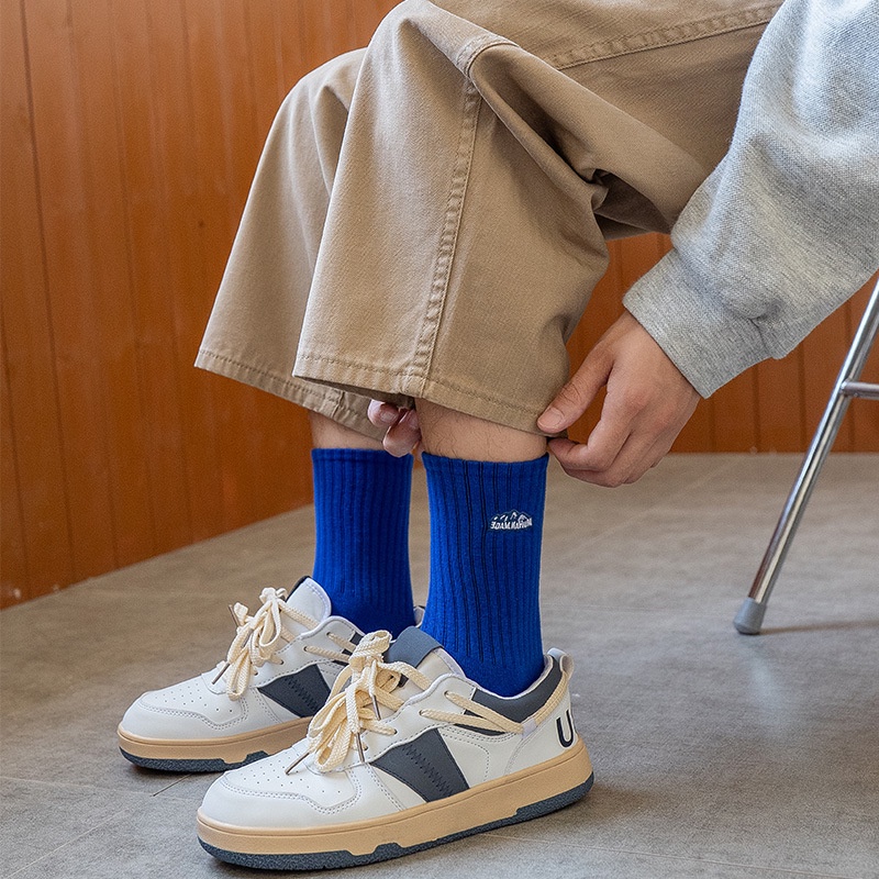 Vớ Cotton Ống Trung Bình Thêu Họa Tiết Đơn Giản Thấm Hút Mồ Hôi Thoáng Khí Dành Cho Nam