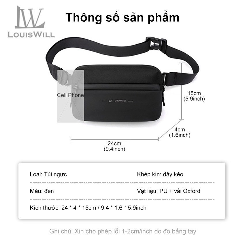 Túi Đeo Trước Ngực Nam LOUISWILL Chống Nước Chống Trộm Thời Trang Đường Phố