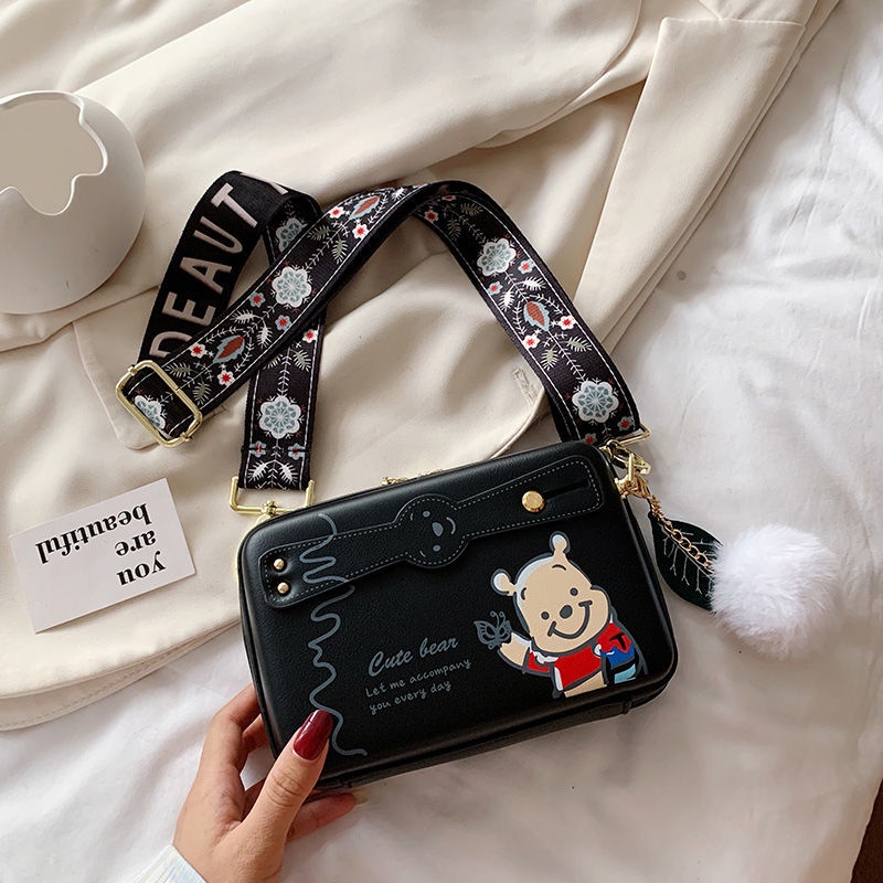 Túi Đeo Chéo Hình Vuông Nhỏ In Họa Tiết Hoạt Hình Phong Cách Hàn Quốc Thời Trang Cho Nữ