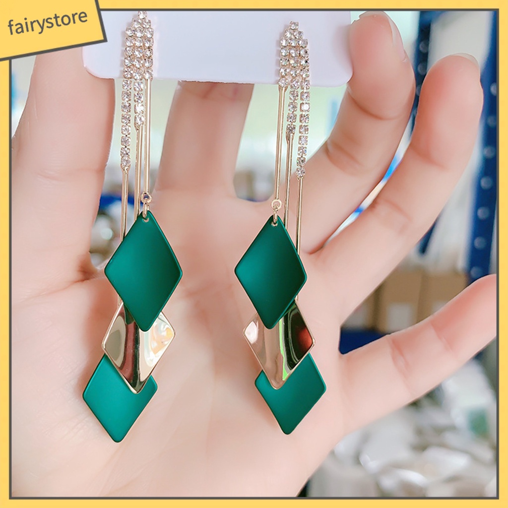 1 Đôi Bông Tai Tua Rua Đính Đá Màu Sắc Tương Phản Phong Cách Bohemian