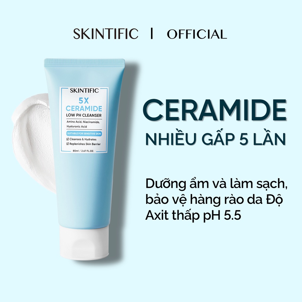 Sữa rửa mặt pH thấp 5X Ceramide SKINTIFIC 80ml