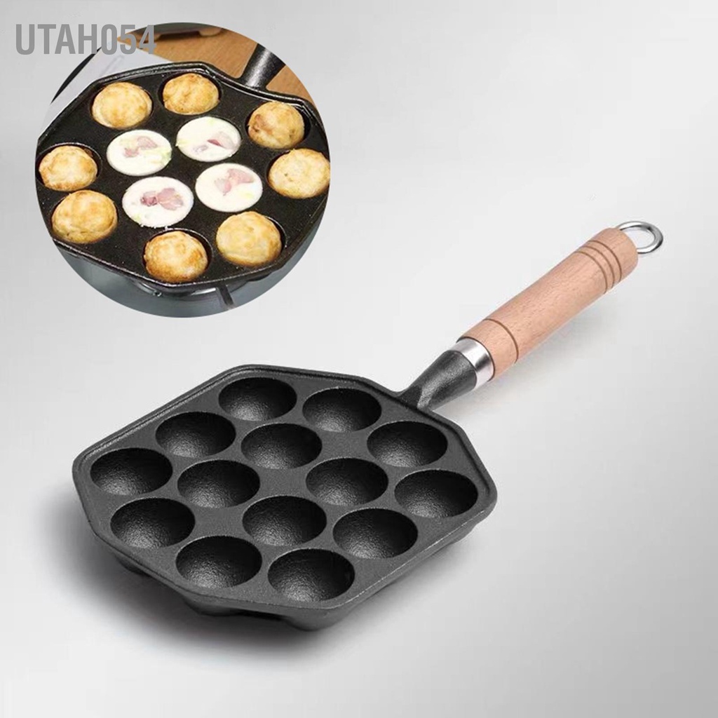 [Hàng HOT] Khuôn làm bánh bạch tuộc 14 lỗ - Chảo nướng bánh Takoyaki Chống Dính Có Tay Cầm Cho Gia Đình【Utah054】