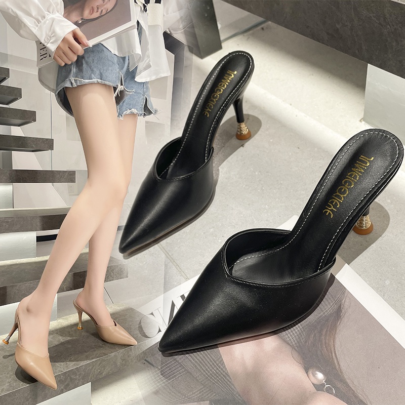 Giày Cao Gót Mũi Nhọn Chất Liệu Da Thời Trang Công Sở Thanh Lịch Cho Nữ Size 33 34