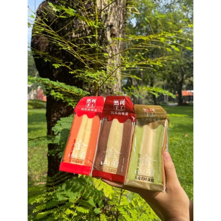 Bánh bông lan tam giác trà xanh - dâu - socola