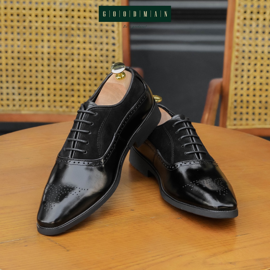 Giày da bò nam phối da lộn đen sang trọng thanh lịch GOODMAN Oxford brogues da lộn GM OB-DLĐ