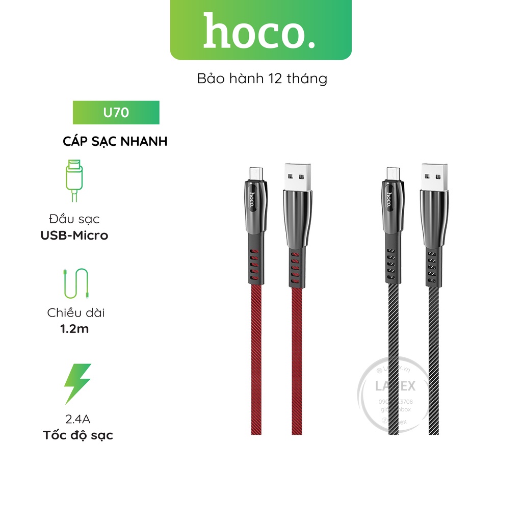 Cáp Sạc Nhanh Hoco U70 Dây Dù Micro 2.4a Dài 1.2m