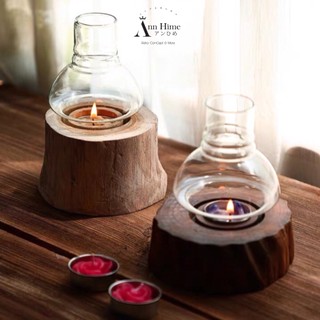 Chân nến - đế nến gỗ có chụp thủy tinh phong cách vintage làm quà tặng, trang trí góc decor