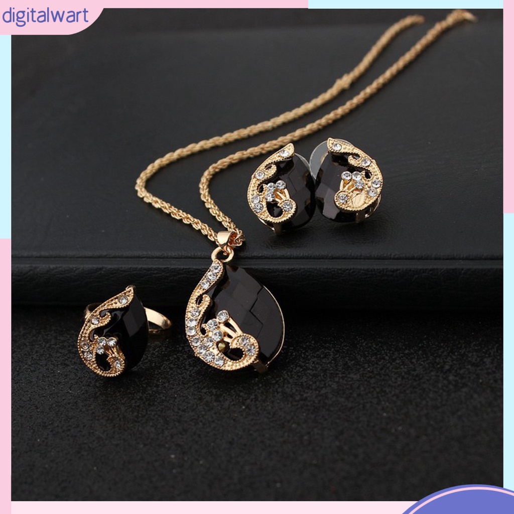 1 Set Vòng cổ Nhẫn Bông Tai Nhẫn Và Bông Tai Hình Chim Công Đính Đá Pha Lê Lấp Lánh Dễ Phối Đồ Cho Nữ