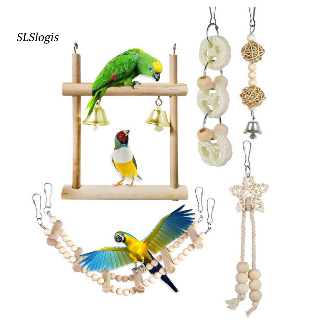 Set 8 Thang Gỗ Đồ Chơi Nhiều Màu Sắc Siêu Thú Vị Dành Cho Chim Cảnh