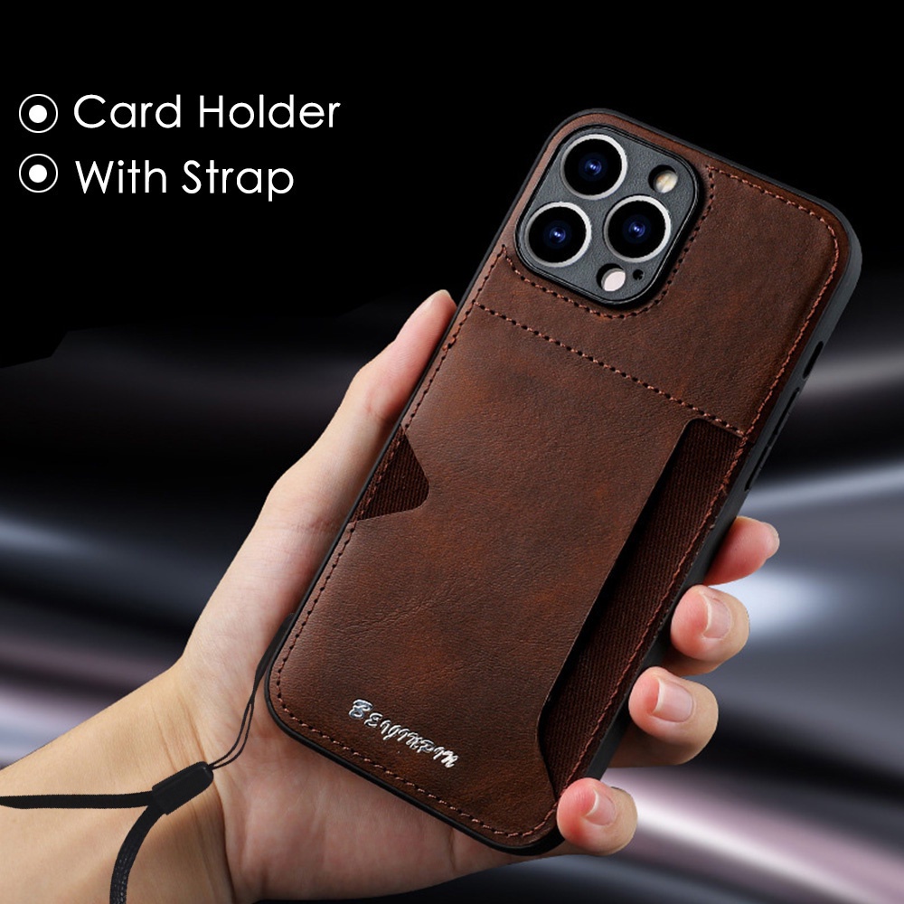 Ốp Điện Thoại Da PU Chống Sốc Có Ngăn Đựng Thẻ Cho iPhone 14 Plus 13 Mini 12 11 Pro MAX
