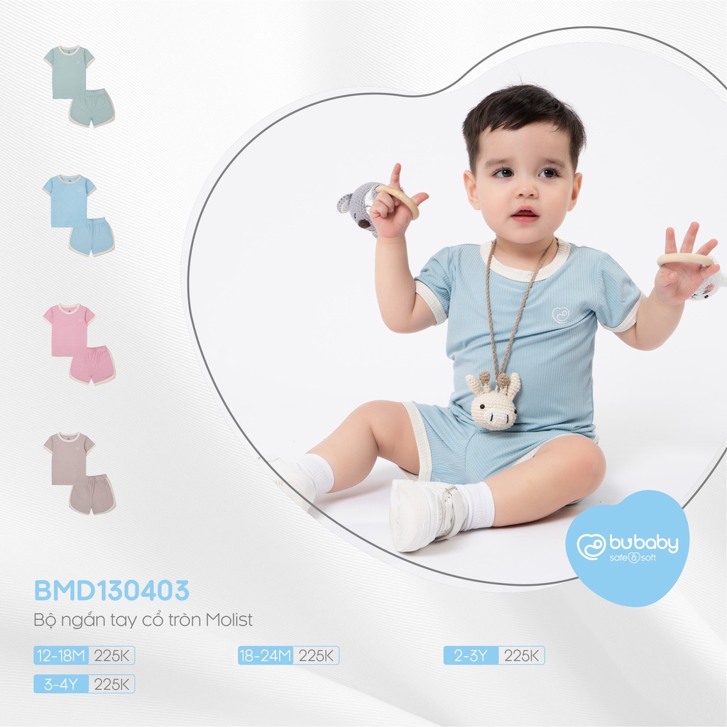 Bộ cộc tay cổ tròn Molist Bu Baby cho bé từ 12 tháng- 4 tuổi