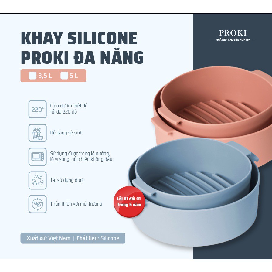 Khay Silicone Dành Cho Nồi Chiên Không Dầu 3.5L và lò vi sóng PROKI, Phụ Kiện Lò Nướng Nồi Chiên Không Khí Đa Năng