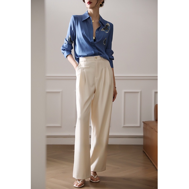 Áo Sơ Mi Lụa Satin Cao Cấp Tay Dài Phong Cách Mới 2023 Cho Nữ