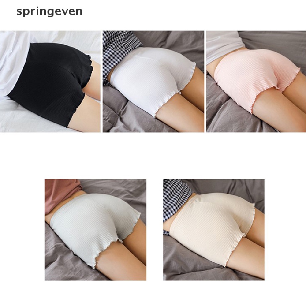 Quần Lót Boxer Co Giãn Không Đường May Màu Trơn Viền Bèo Nhún Thời Trang Xuân Hè Cho Nữ