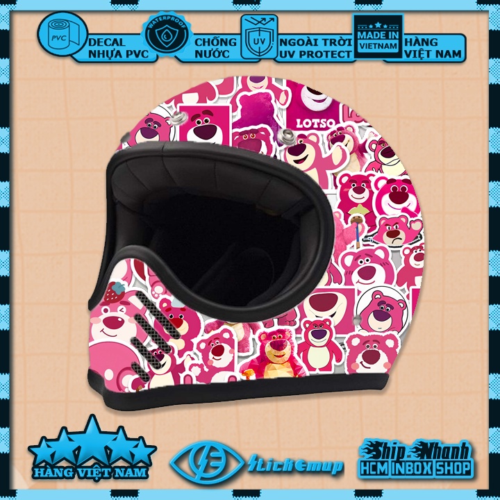 Sticker cute GẤU DÂU Hình dán cute Gấu Losto sticker chống nước, dán mũ bảo hiểm, dán laptop, dán vali, dán xe, decal