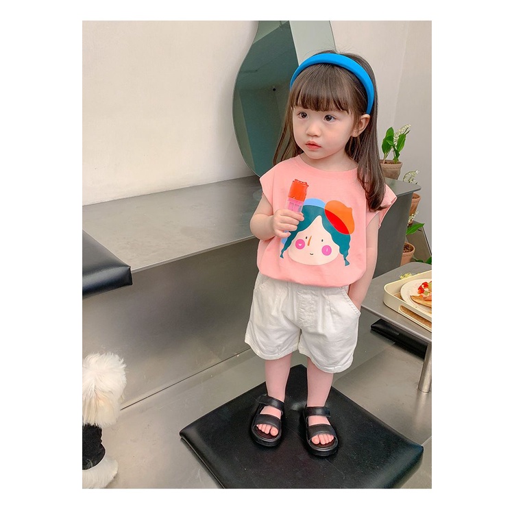 Áo Cotton Không Tay In Họa Tiết Hoạt Hình Dễ Thương Phong Cách Hàn Quốc Cho Bé Gái