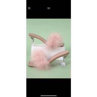 (Order) Dép cao gót phối lông 7cm