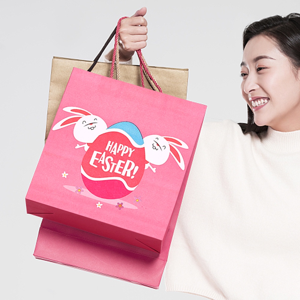 Túi Giấy Kraft Đựng Bánh Kẹo / Đồ Chơi Cỡ Lớn In Họa Tiết Chú Thỏ Dễ Thương Dùng Trang Trí