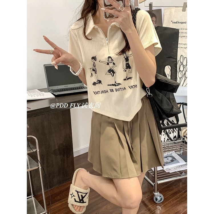 Áo polo COZOK ngắn tay phối khóa kéo phong cách cổ điển