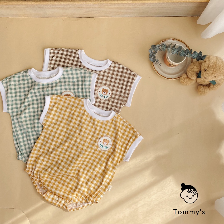 Body ngắn tay cho bé 0-24 tháng hoạ tiết gấu thun cotton xuất Hàn mềm mát