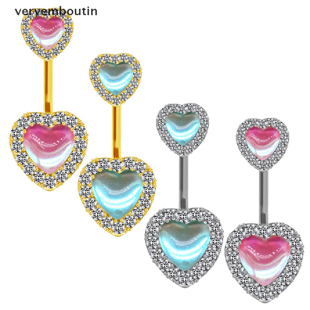 Khuyên Rốn Hình Trái Tim Bằng Thép Không Gỉ Đính Đá Thời Trang