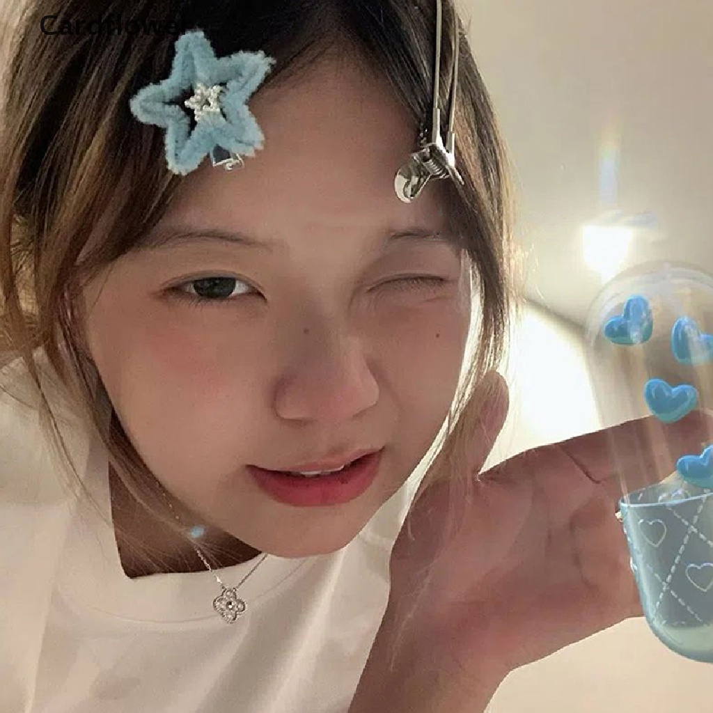 &lt; Cardflower &gt; Kẹp Tóc Hình Ngôi Sao Năm Cánh Đính Ngọc Trai Màu Xanh Dương Phong Cách Harajuku Ngọt Ngào Dễ Thương Cho Nữ Y2k