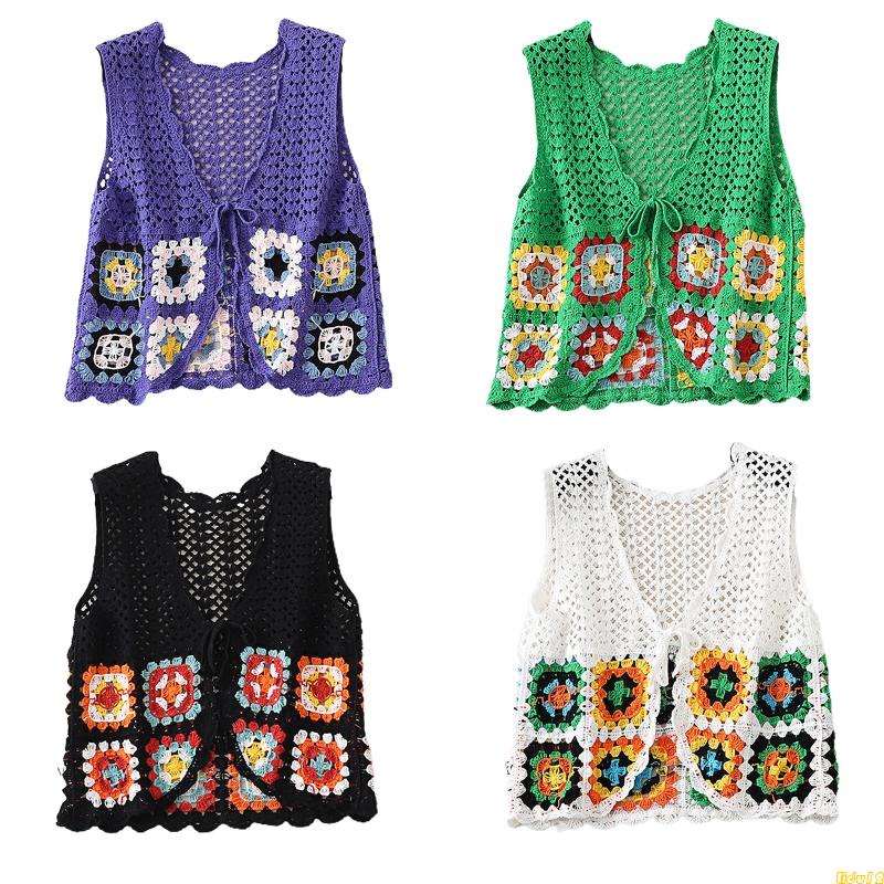 Áo Croptop Đan Len Không Tay Cột Dây Phía Trước Họa Tiết Kẻ Sọc Thời Trang Cho Nữ Lidu12