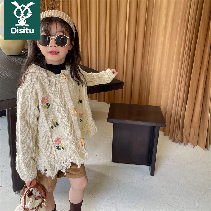 Bộ Áo Khoác Sweater Có Mũ Trùm Phối Quần Short Dệt Kim Thêu Họa Tiết Phối Tua Rua Thời Trang Thu Đông 22 Cho Bé Gái