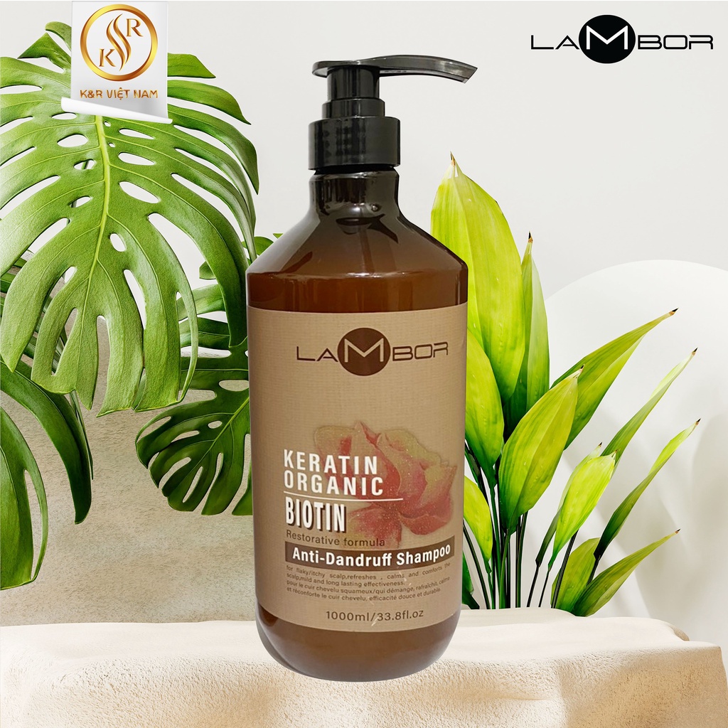 Dầu Gội Dầu Xả Keratin LAMBOR 1000ml * 2 Sạch Gàu Phục Hồi Kích Thích Mọc Tóc Thải Độc Da Đầu