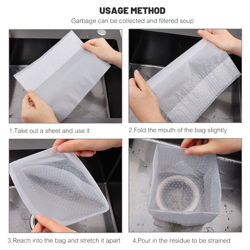 Bịch 30 Túi Lọc Rác Bồn Rửa Chén Có Lỗ Thoát Nước Tiện Dụng 25x19cm