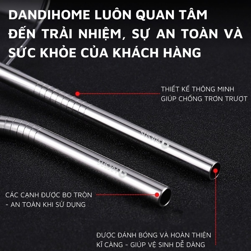 Bộ 4 ống hút Inox 304 kèm cọ rửa DandiHome