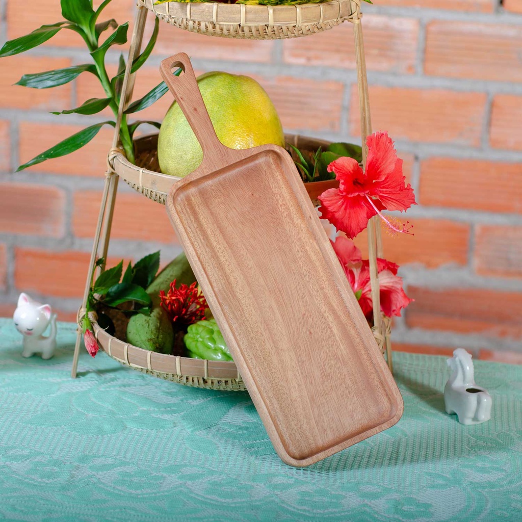 Khay gỗ tay cầm hình chữ nhật - khay đựng thức ăn bằng gỗ - Hàng sản xuất Việt Nam xuất khẩu