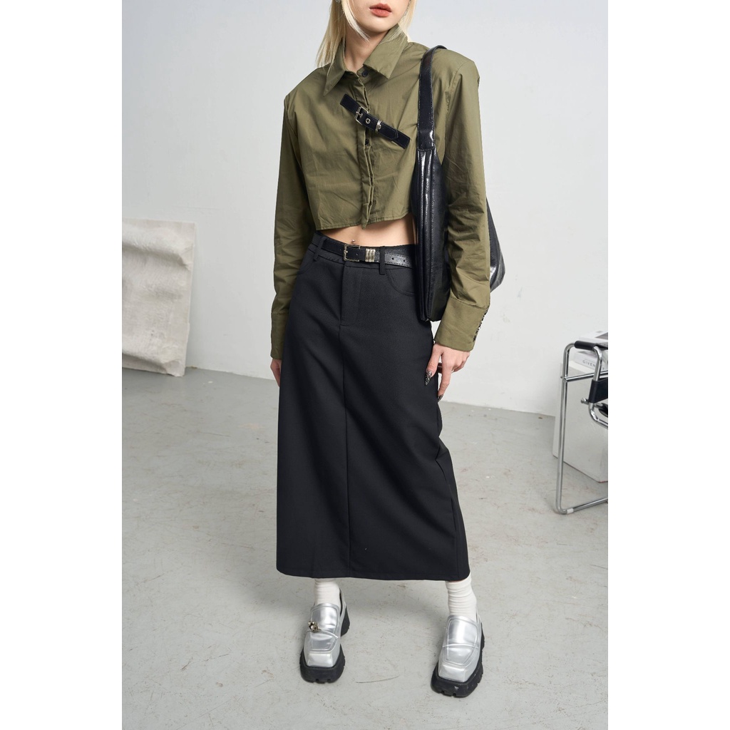 Chân váy dài ly giữa kèm thắt lưng - 7145