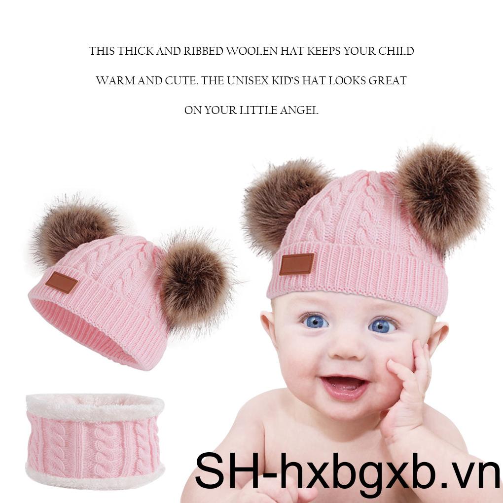 Mũ Len Beanie Kèm Khăn Choàng Cổ Giữ Ấm Cho Bé Trai & Gái 1 / 2 / 3 Tuổi