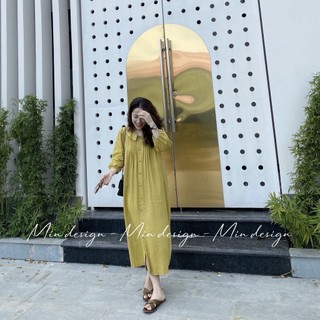 Váy sơ mi suông dáng dài vải Linen cực mát, bầu bí bon chen xinh M60 - MIN Design