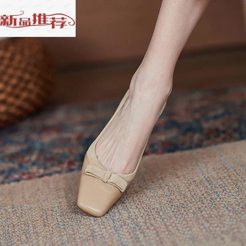 Giày Cao Gót Mũi Vuông Phong Cách Retro Pháp Thời Trang Mùa Xuân Mới Cho Nữ