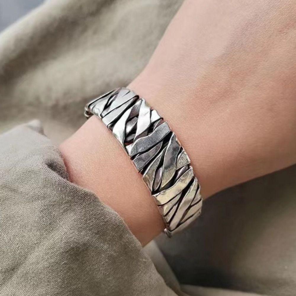 LOMBARD Vòng Tay Hở Bằng Kim Loại Phong Cách Retro Sang Trọng Cho Nam