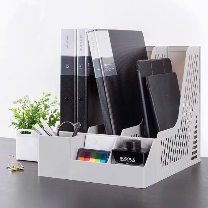 Hộp đựng tài liệu 3 ngăn kèm khay để bút Việt Nhật. Giá đựng hồ sơ văn phòng để bàn. Hàng Việt Nam chất lượng cao