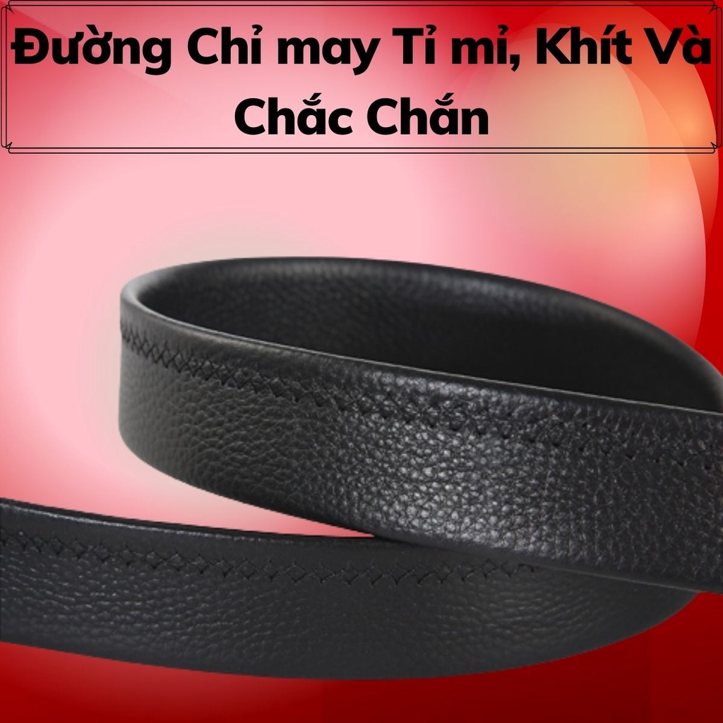 Dây Lưng Da Bò Nam Cao Cấp Màu Đen Không Bong Tróc, Nứt Gãy Kèm Đầu Khoá Tự Động Kim Loại Chắc Chắn -Bảo Hành 5 Năm