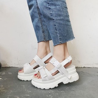 Sandal ulzzang đế cao 7cm 2 màu trắng/đen Bigsize 34-43- Có ảnh thật