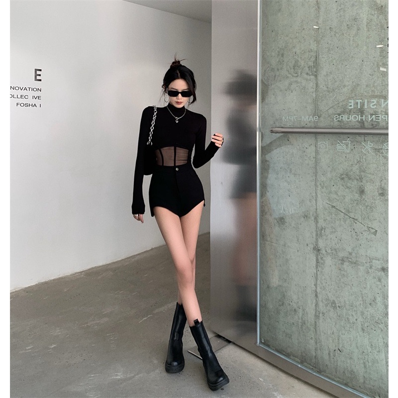 Áo Tay Dài Phối Lưới Thiết Kế Thời Trang Hàn Quốc Cho Nữ