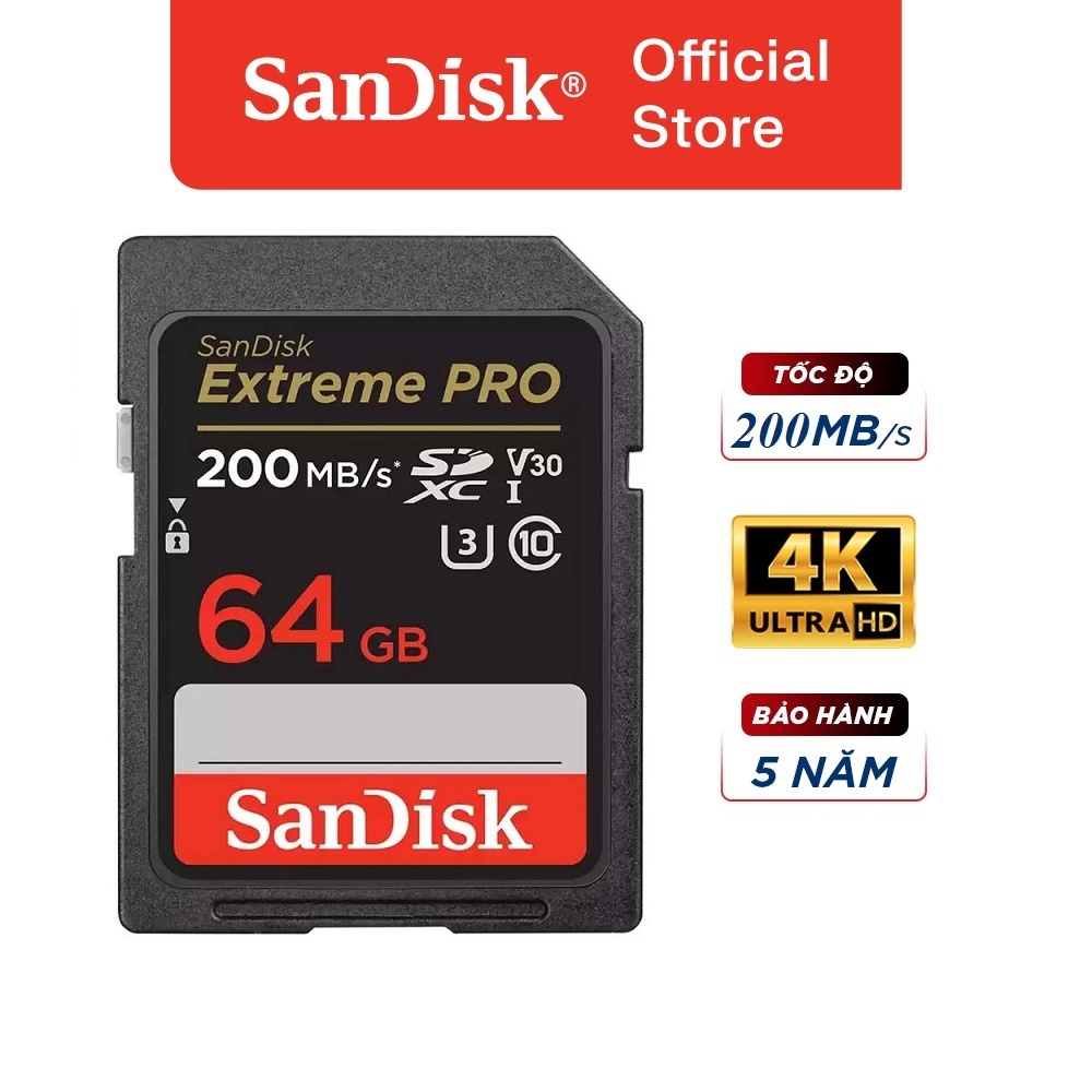Thẻ nhớ máy ảnh SanDisk Extreme PRO SDXC 64GB UHS-I Speed Class 3 Upto 200MB/s