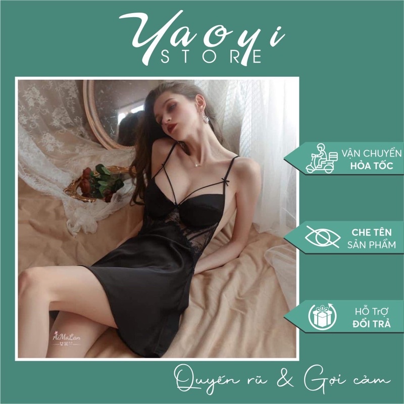 Váy ngủ lụa 2 dây ren sexy quyến rũ cao cấp xinh xắn